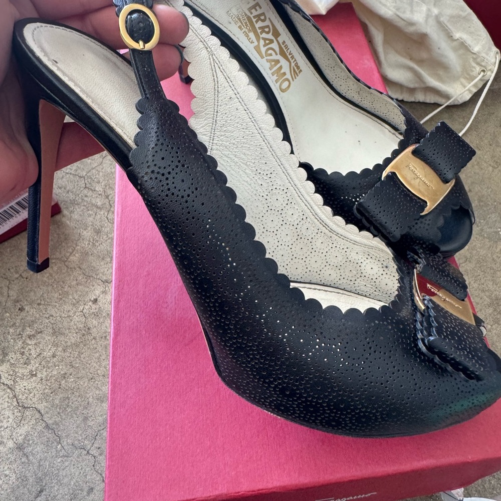 Salvatore Ferragamo Black Slingback Heels